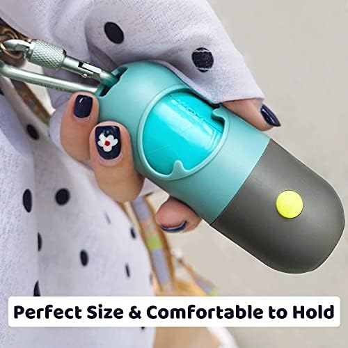 Dog Poop Bag Dispenser with Built-in LED Flashlight &amp; Heavy-Duty Metal Leash Clip – Portable Pet Waste Bag Holder for Dog Walking, Travel &amp; Outdoor Adventures, Crystal Blue