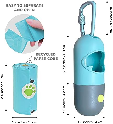Dog Poop Bag Dispenser with Built-in LED Flashlight &amp; Heavy-Duty Metal Leash Clip – Portable Pet Waste Bag Holder for Dog Walking, Travel &amp; Outdoor Adventures, Crystal Blue