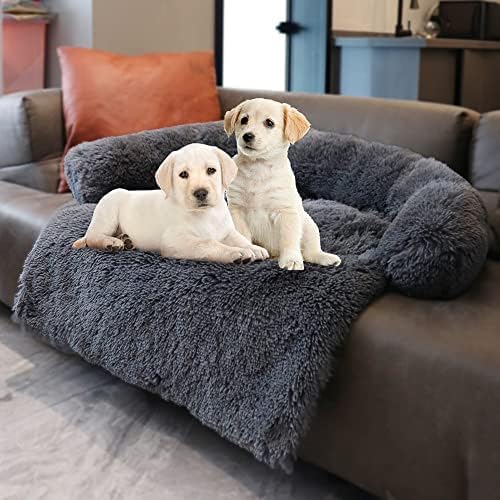 Calming Dogs/Cats Bed Mats, Dog Pad Washable Removable Couch Cover, Plush Long Fur Mat for Pets, Waterproof Lining, Perfect for Small, Medium and Large Dogs and Cats (Gradient Gray, 36"x31")