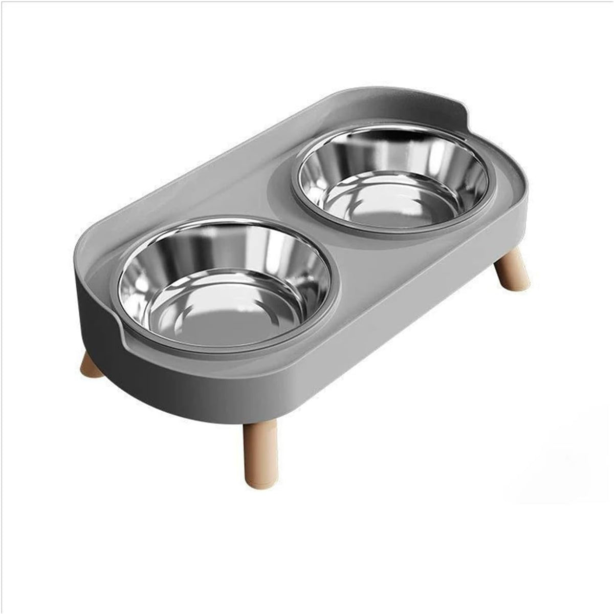 Dopamine Colorful Elevated Pet Feeder - Stylish Dual Stainless Steel Bowls with Neck Support for Dogs and Cats(Gray)