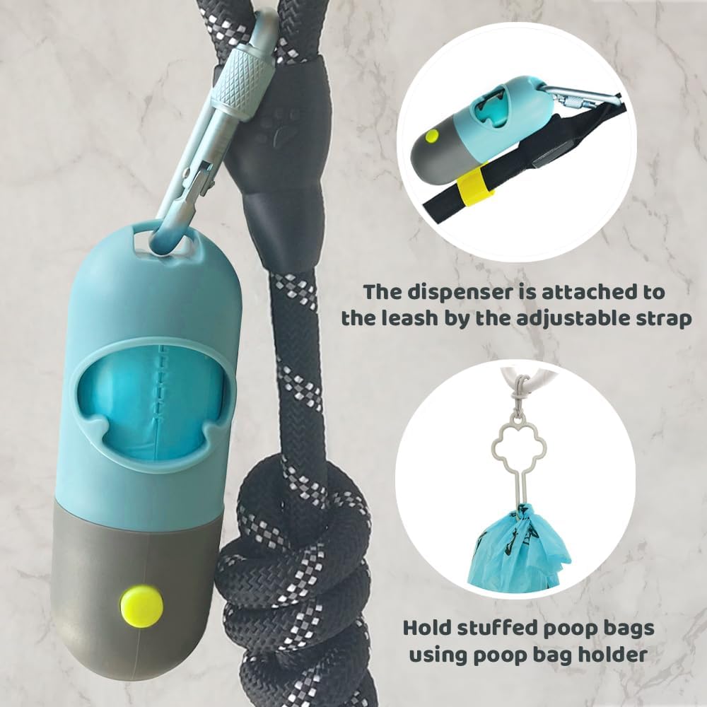 Dog Poop Bag Dispenser with Built-in LED Flashlight &amp; Heavy-Duty Metal Leash Clip – Portable Pet Waste Bag Holder for Dog Walking, Travel &amp; Outdoor Adventures, Crystal Blue