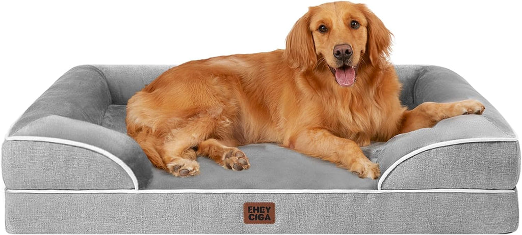 EHEYCIGA Orthopedic Dog Bed for Extra Large Dogs – 44 x 32 Inch Waterproof Memory Foam XL Pet Bed with Bolster Sides, Egg-Crate Foam, Non-Slip Bottom & Washable Removable Cover (Grey)