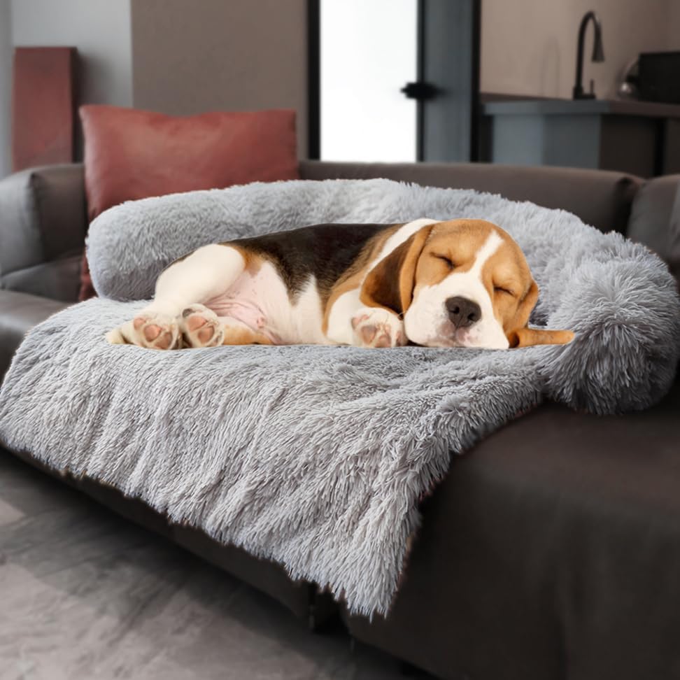 Calming Dogs/Cats Bed Mats, Dog Pad Washable Removable Couch Cover, Plush Long Fur Mat for Pets, Waterproof Lining, Perfect for Small, Medium and Large Dogs and Cats (Gradient Gray, 36"x31")