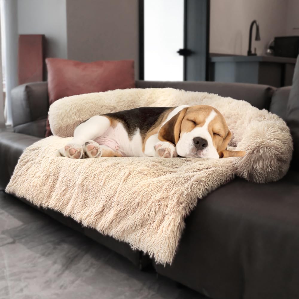 Calming Dogs/Cats Bed Mats, Dog Pad Washable Removable Couch Cover, Plush Long Fur Mat for Pets, Waterproof Lining, Perfect for Small, Medium and Large Dogs and Cats (Gradient Gray, 36"x31")