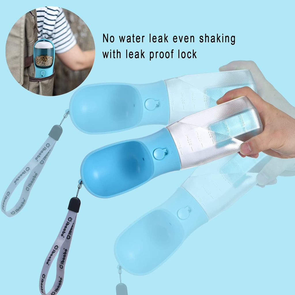 Cibaabo Dog Water Bottle with Food Container & Poop Bag Holder – Portable Travel Pet Water Dispenser for Walking, Hiking & Outdoor Adventures