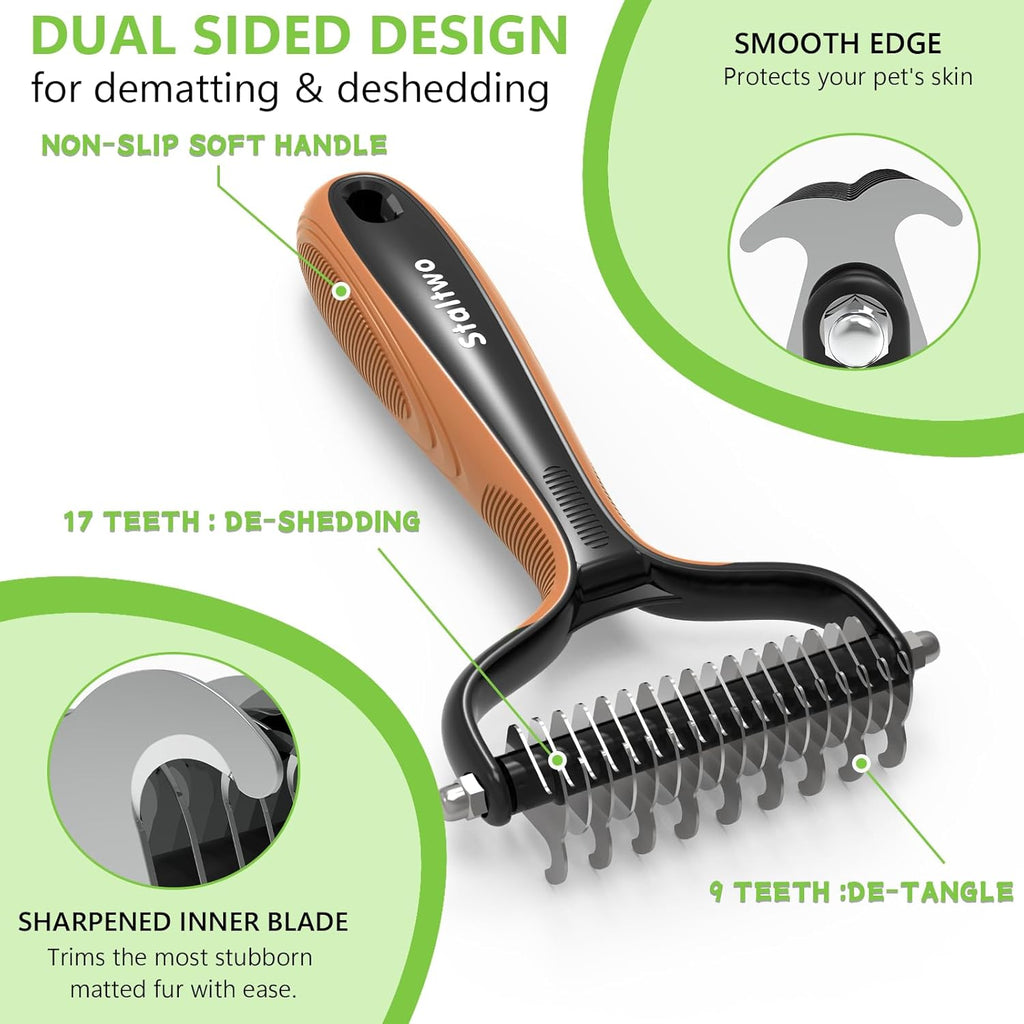 Staltwo Deshedding Dog Brush for Shedding – 2-in-1 Professional Undercoat Rake & Pet Grooming Tool for Dogs and Cats