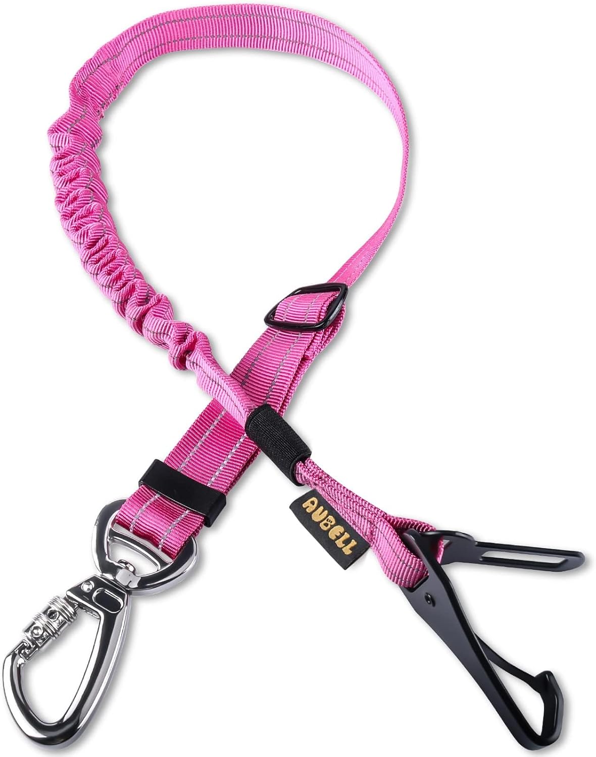 AUBELL Dog Seat Belt for Car – Updated 3-in-1 Adjustable Reflective Bungee Heavy Duty Dog Car Harness Tether with Clip Hook Latch &amp; Buckle, Swivel Zinc Alloy Carabiner (Hot Pink)