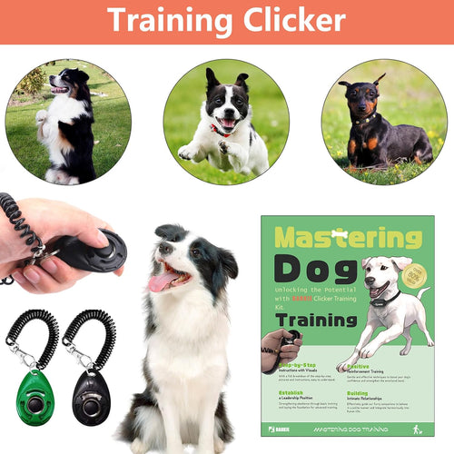 BARKIE Dog Training Kit – Treat Pouch, Pet Training Fanny Pack, 2 Puppy Training Clickers, Ultrasonic Silent Whistle, 2-in-1 Whistle Clicker, Clicker Training Guide Booklet &amp; Dog Poop Bag (Black)