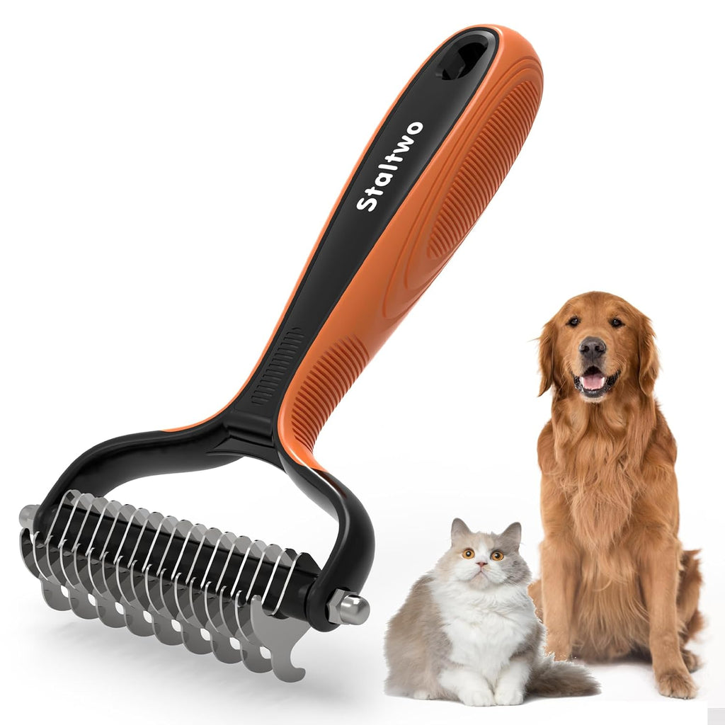 Staltwo Deshedding Dog Brush for Shedding – 2-in-1 Professional Undercoat Rake & Pet Grooming Tool for Dogs and Cats