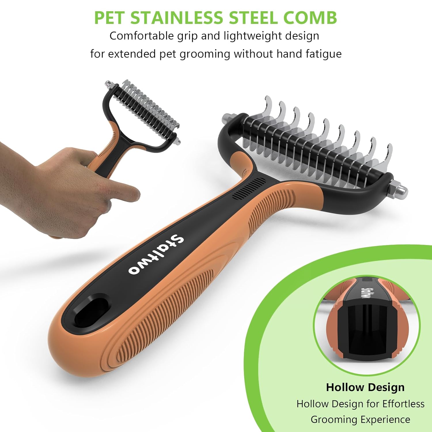 Staltwo Deshedding Dog Brush for Shedding – 2-in-1 Professional Undercoat Rake & Pet Grooming Tool for Dogs and Cats
