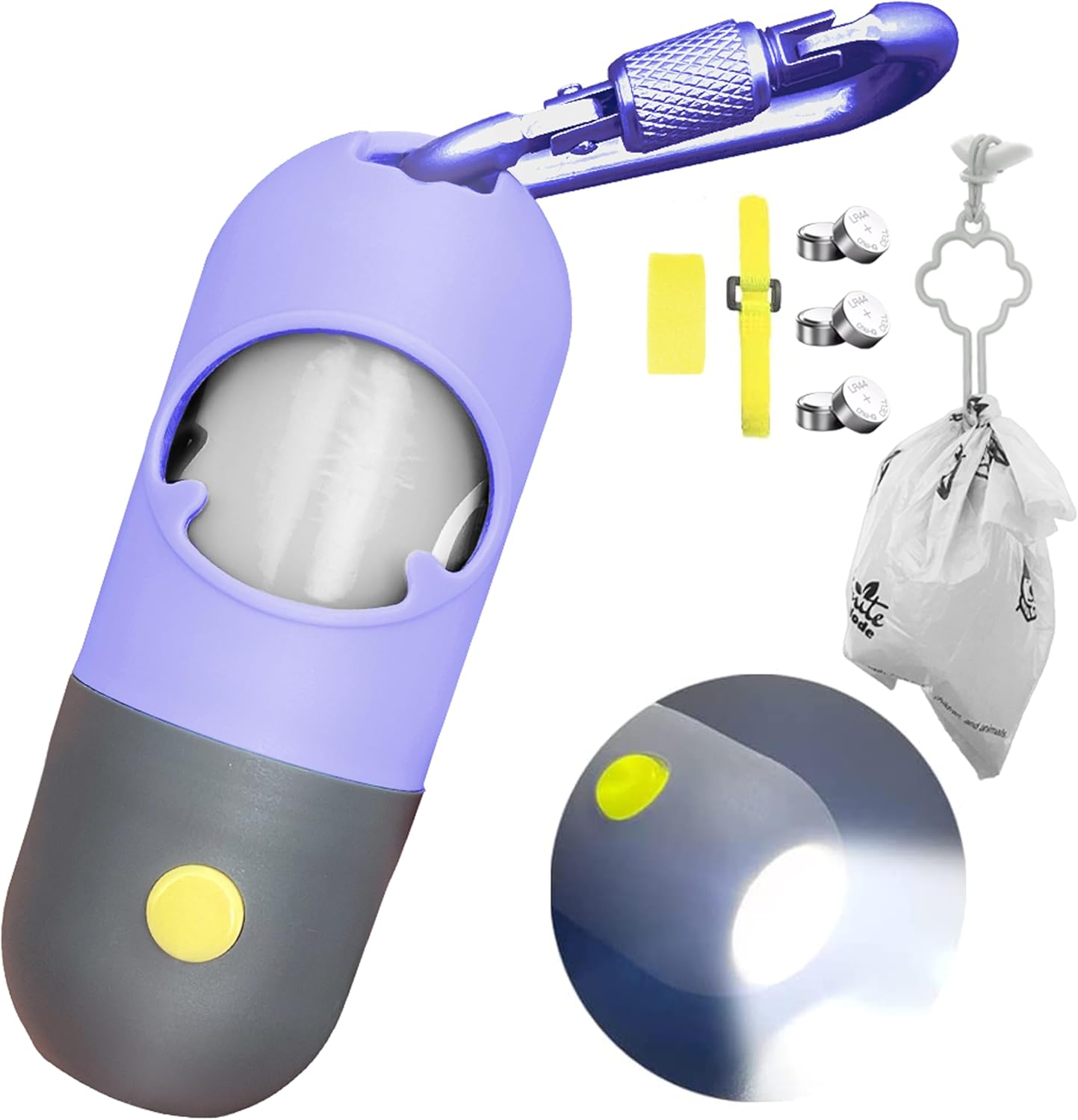 Dog Poop Bag Dispenser with Built-in LED Flashlight &amp; Heavy-Duty Metal Leash Clip – Portable Pet Waste Bag Holder for Dog Walking, Travel &amp; Outdoor Adventures, Crystal Blue