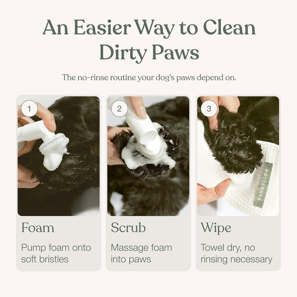 Dandylion Dog Paw Cleaner – Clean Paws No-Rinse Foam Washer with Silicone Brush