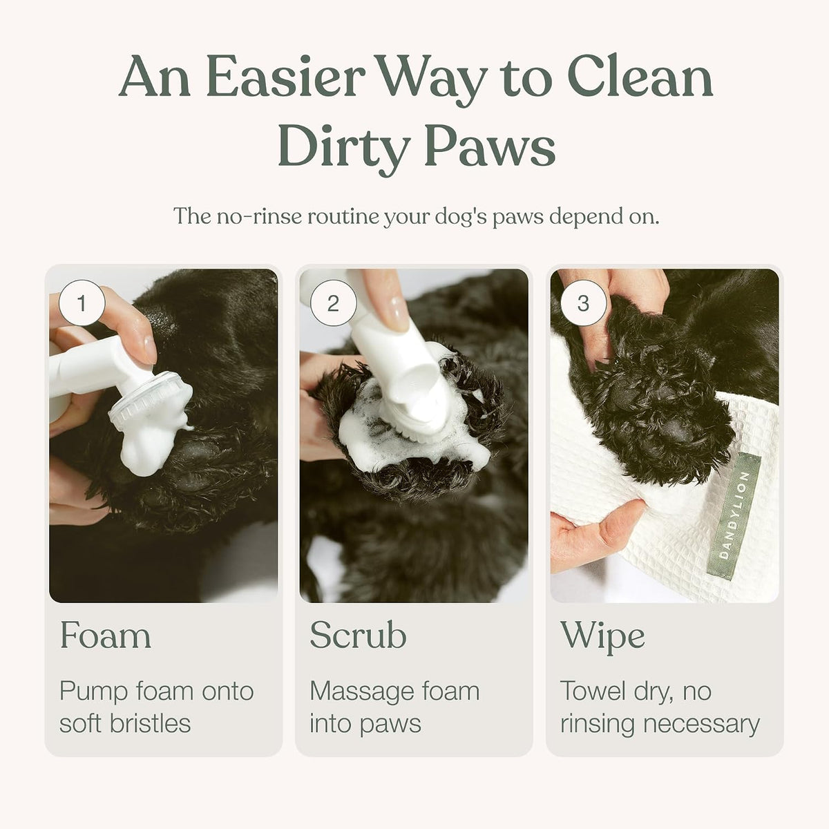 Dandylion Dog Paw Cleaner – Clean Paws No-Rinse Foam Washer with Silicone Brush