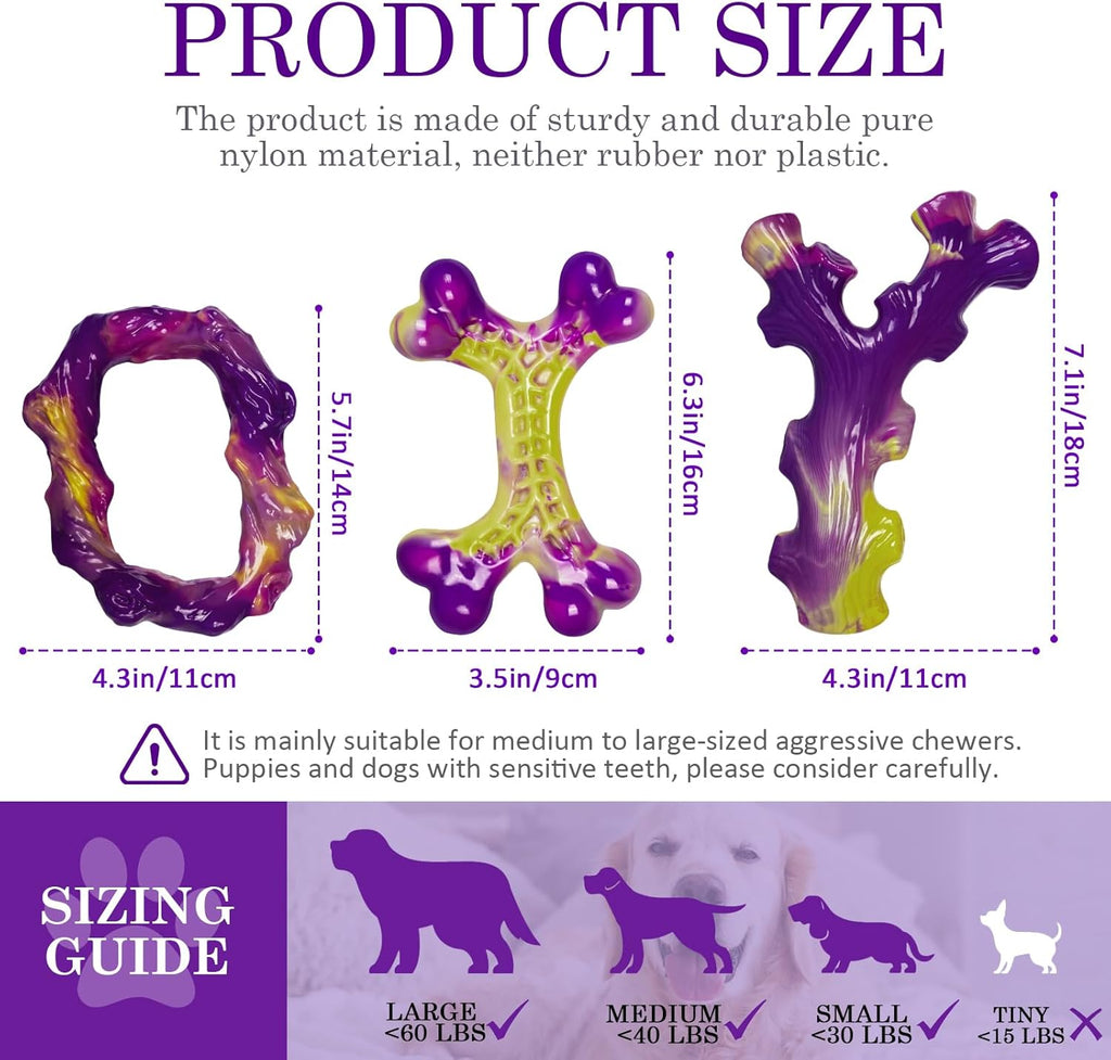 Frienhund Tough Dog Toys for Aggressive Chewers 3 Pack, Indestructible Dog Toys for Large Dogs, Dog Chew Toys, Aggressive Chew Toys to Keep Them Busy, Dog Toy for 30-75lbs Medium/Large Breeds