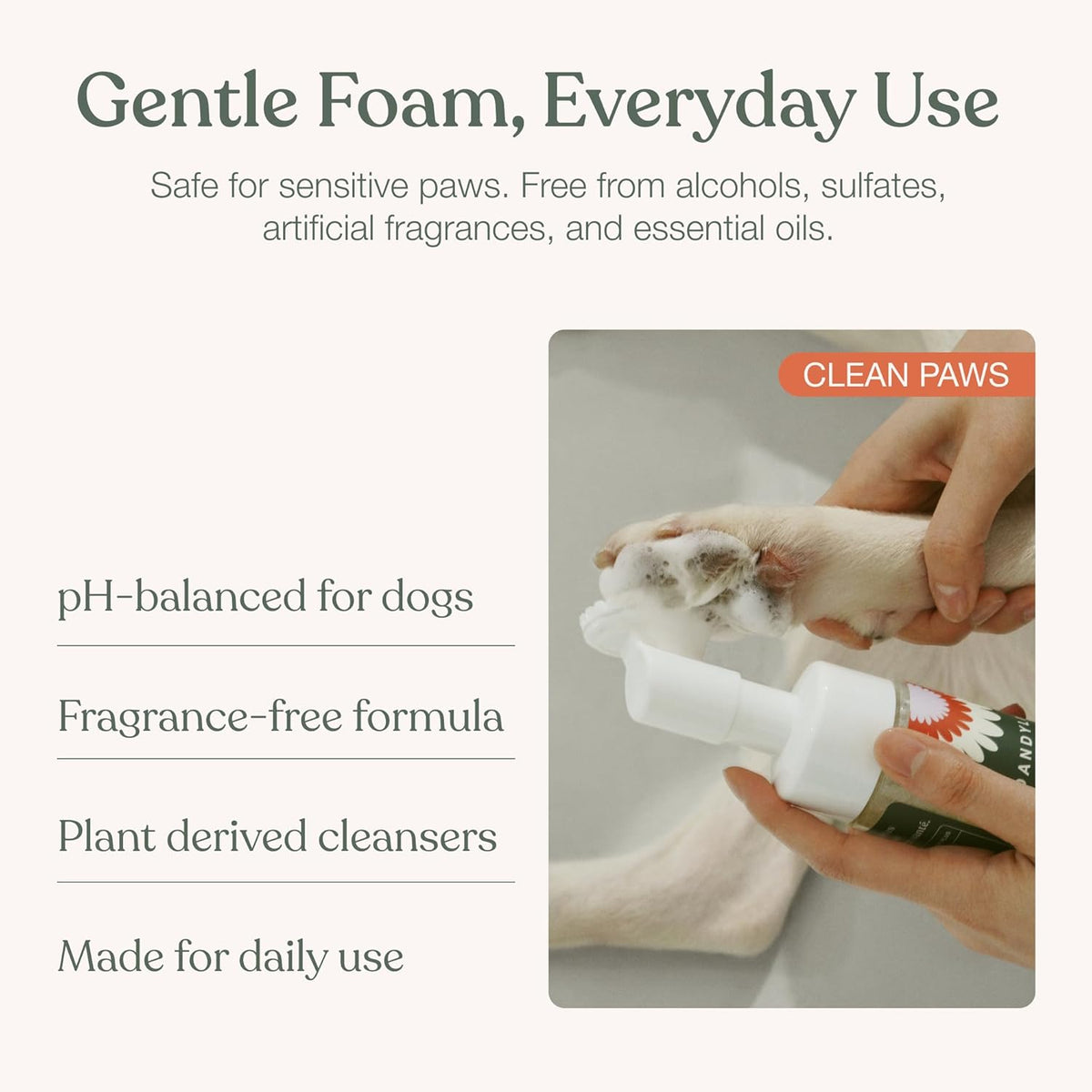 Dandylion Dog Paw Cleaner – Clean Paws No-Rinse Foam Washer with Silicone Brush