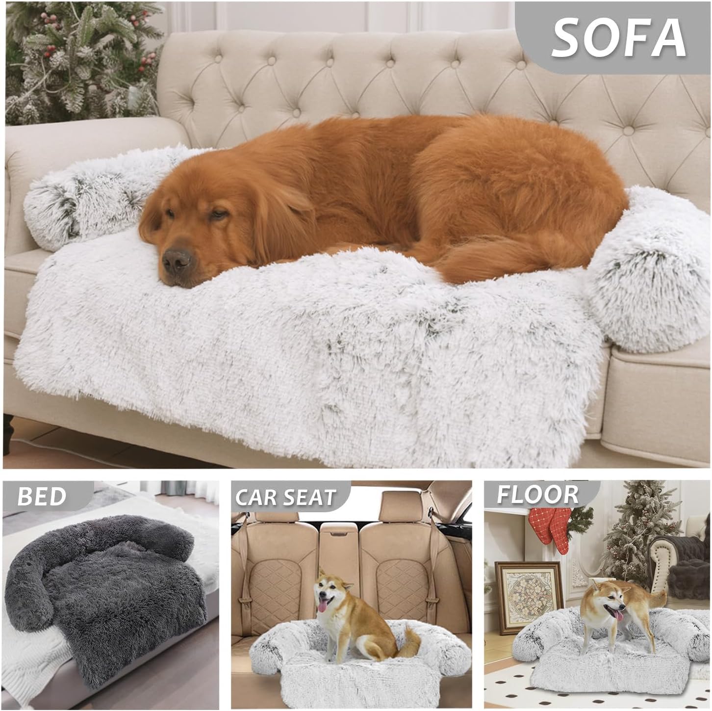 Calming Dogs/Cats Bed Mats, Dog Pad Washable Removable Couch Cover, Plush Long Fur Mat for Pets, Waterproof Lining, Perfect for Small, Medium and Large Dogs and Cats (Gradient Gray, 36"x31")