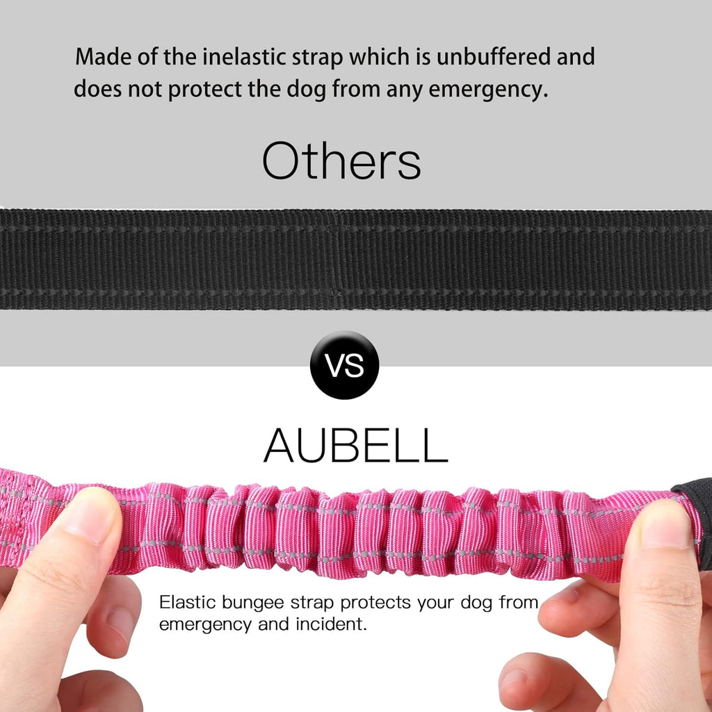 AUBELL Dog Seat Belt for Car – Updated 3-in-1 Adjustable Reflective Bungee Heavy Duty Dog Car Harness Tether with Clip Hook Latch &amp; Buckle, Swivel Zinc Alloy Carabiner (Hot Pink)