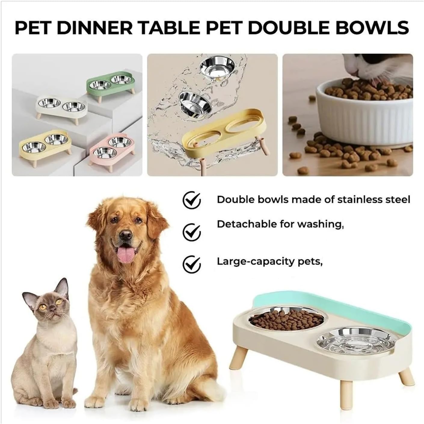 Dopamine Colorful Elevated Pet Feeder - Stylish Dual Stainless Steel Bowls with Neck Support for Dogs and Cats(Gray)