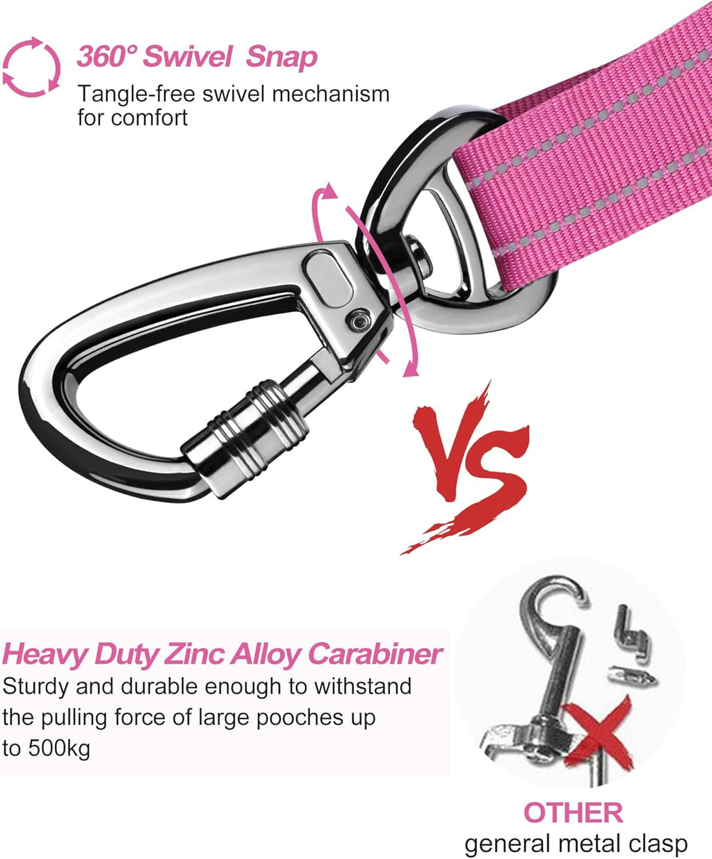 AUBELL Dog Seat Belt for Car – Updated 3-in-1 Adjustable Reflective Bungee Heavy Duty Dog Car Harness Tether with Clip Hook Latch &amp; Buckle, Swivel Zinc Alloy Carabiner (Hot Pink)