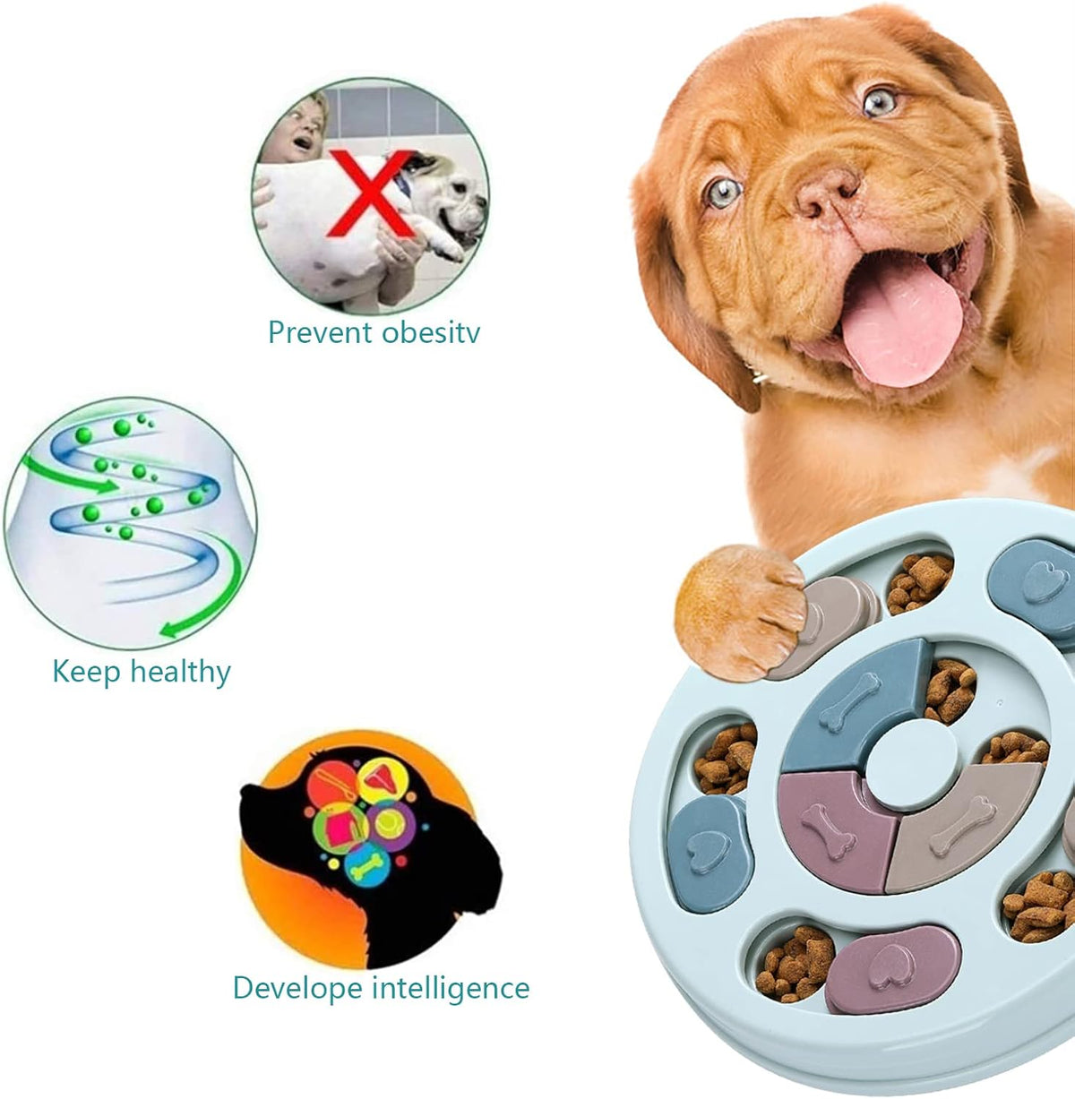 DR CATCH Dog Puzzle – Interactive Food Toy for IQ Training &amp; Mental Enrichment (Blue)