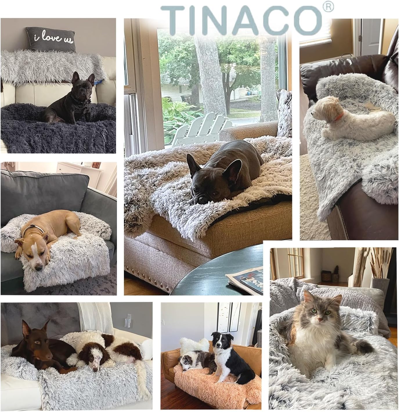 Calming Dogs/Cats Bed Mats, Dog Pad Washable Removable Couch Cover, Plush Long Fur Mat for Pets, Waterproof Lining, Perfect for Small, Medium and Large Dogs and Cats (Gradient Gray, 36"x31")