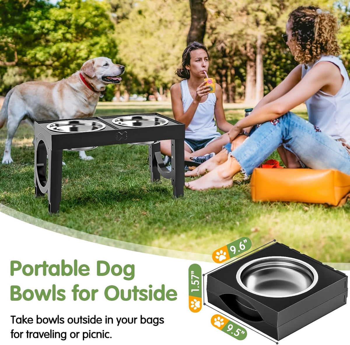 XIAZ Elevated Dog Bowls – Adjustable Raised Dog Bowl Stand for Large &amp; Medium Dogs with Stainless Steel Food &amp; Water Bowls (5 Height Settings, Black)