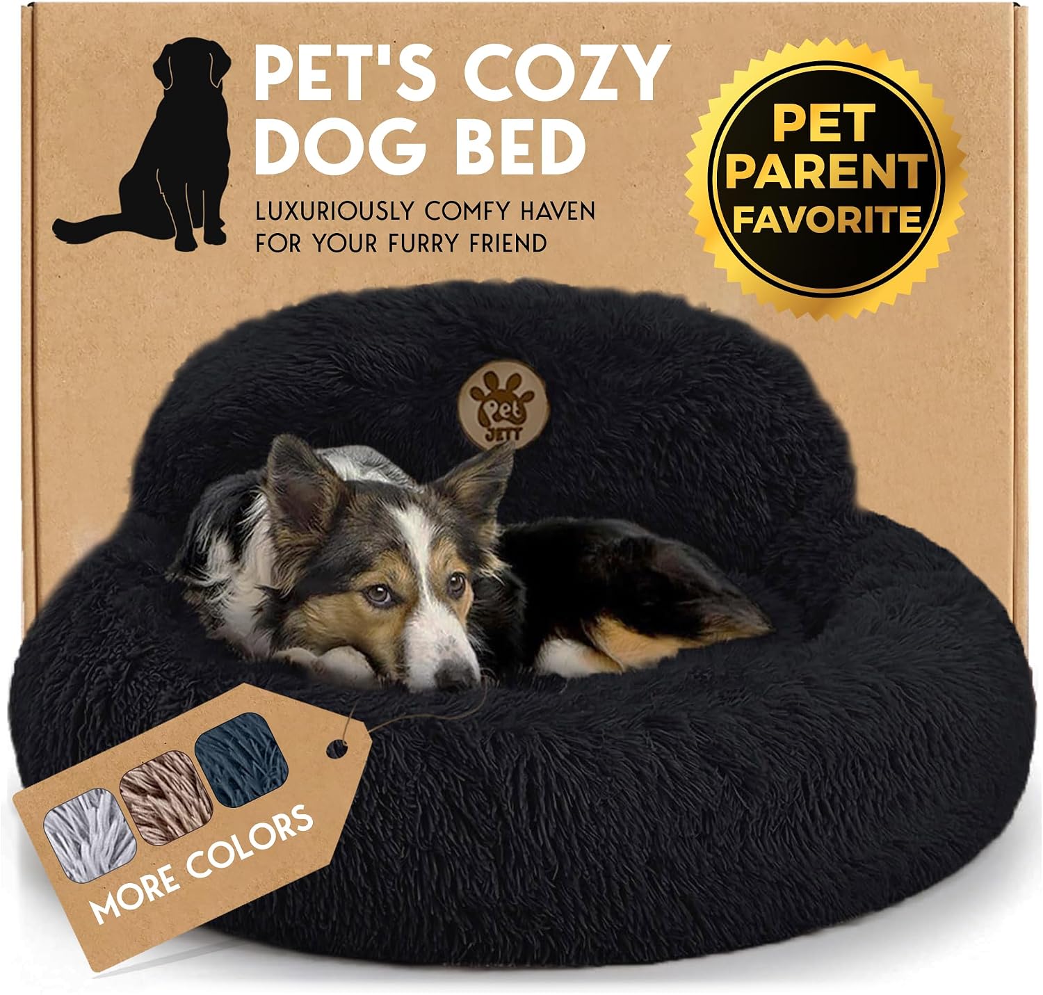 PetJett Calming Dog Bed Medium Size Dog - 30'' Donut Bed, Washable Dog Bed, Anti-Slip & Super Soft Fluffy Plush Round Dog Bed, Anti-Anxiety Premium Comfort Pet Bed, Fits Dogs Upto 45 lbs - Dark Grey