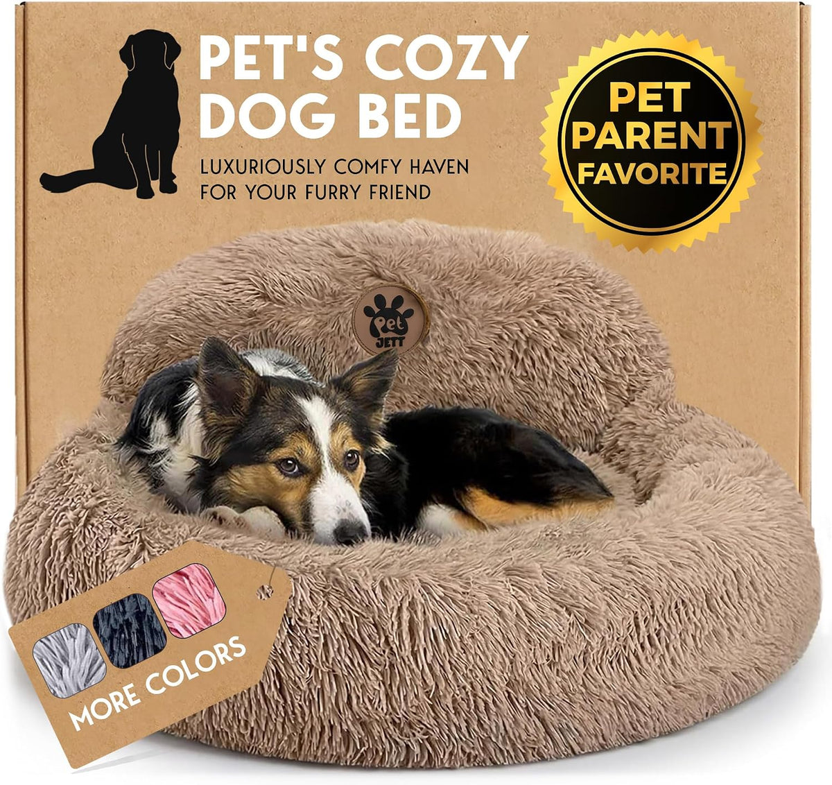 PetJett Calming Dog Bed Medium Size Dog - 30'' Donut Bed, Washable Dog Bed, Anti-Slip & Super Soft Fluffy Plush Round Dog Bed, Anti-Anxiety Premium Comfort Pet Bed, Fits Dogs Upto 45 lbs - Dark Grey